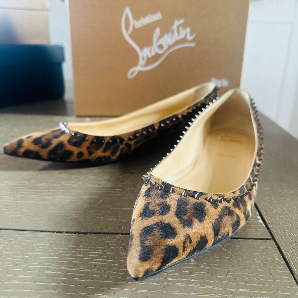 Christian Louboutin Anjalina Flat Leopard Black Brown Spike Ballet flats EU 41
